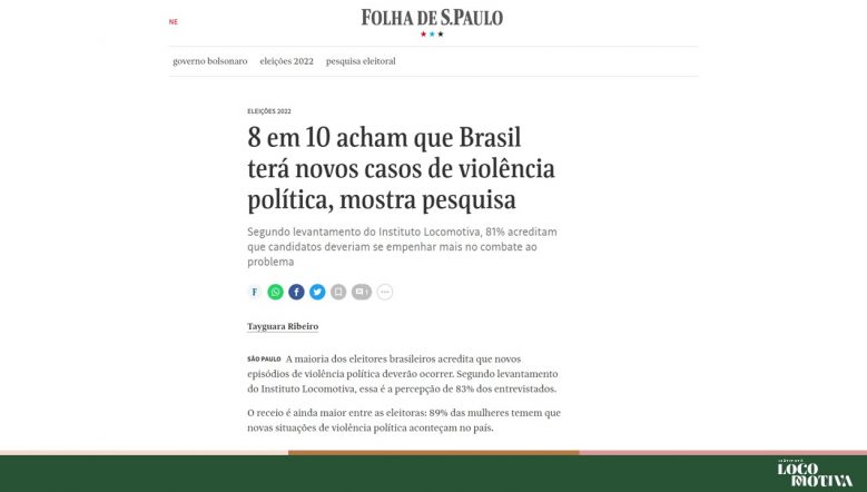 8 em 10 acham que Brasil terá novos casos de violência política, mostra pesquisa